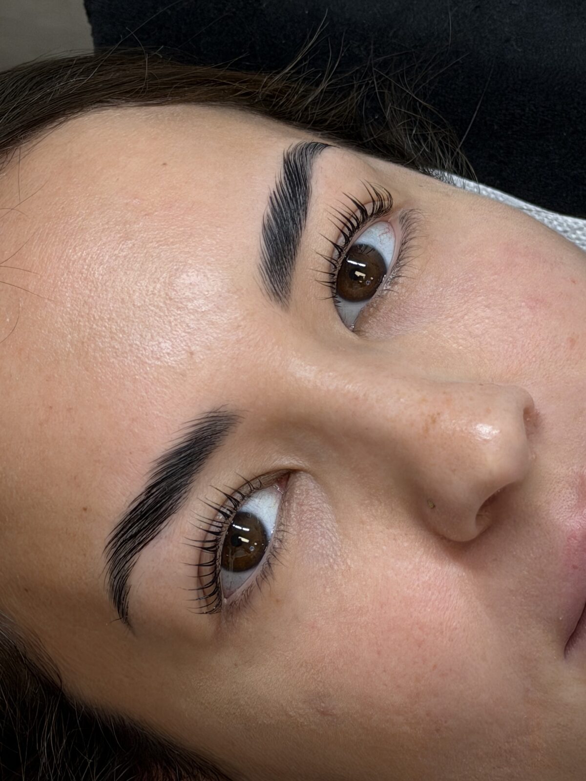 Laminado de cejas y lifting de pestañas, cejas fijadas y peinadas
