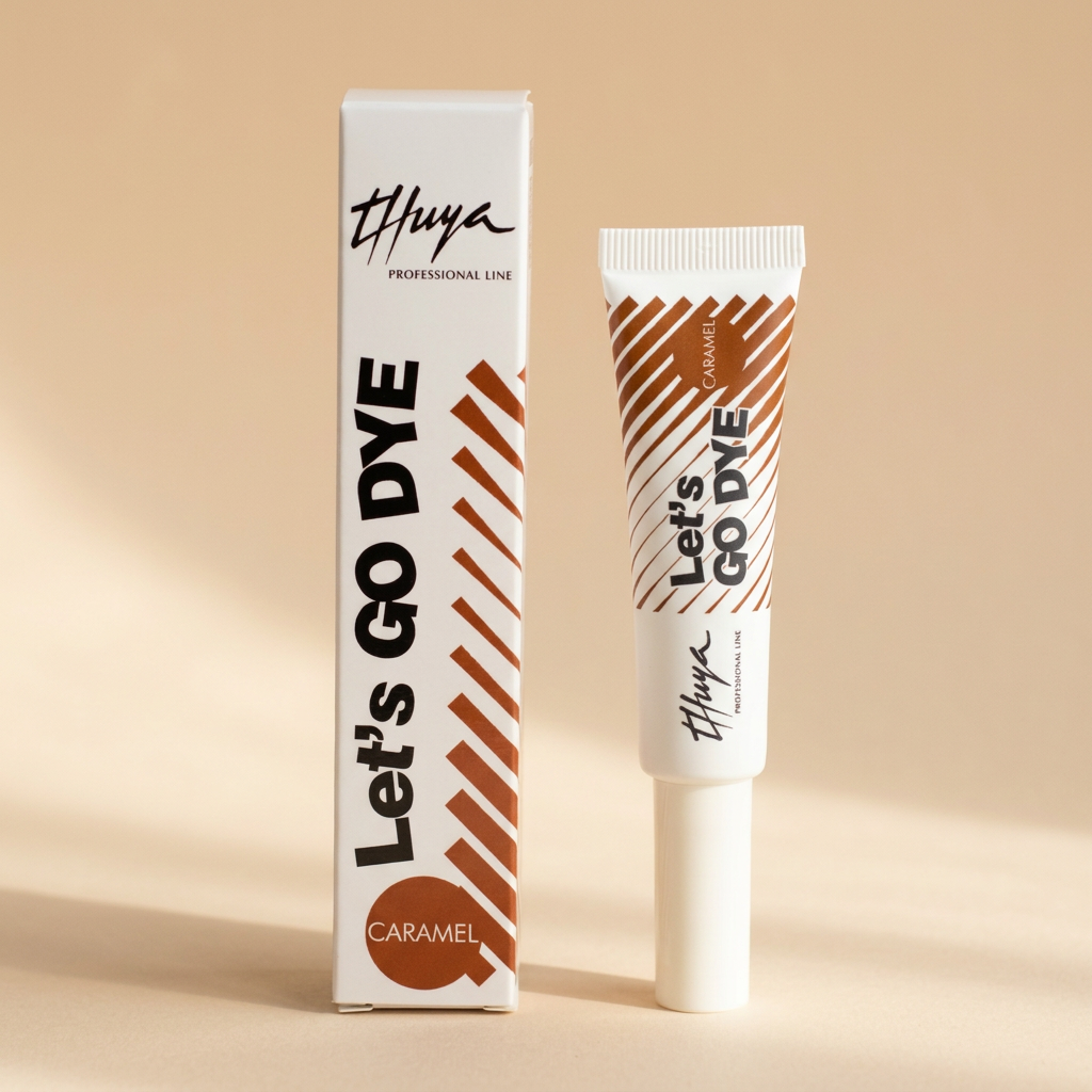 Tinte en gel Thuya Let's Go Dye en tono Caramel, con su caja y aplicador